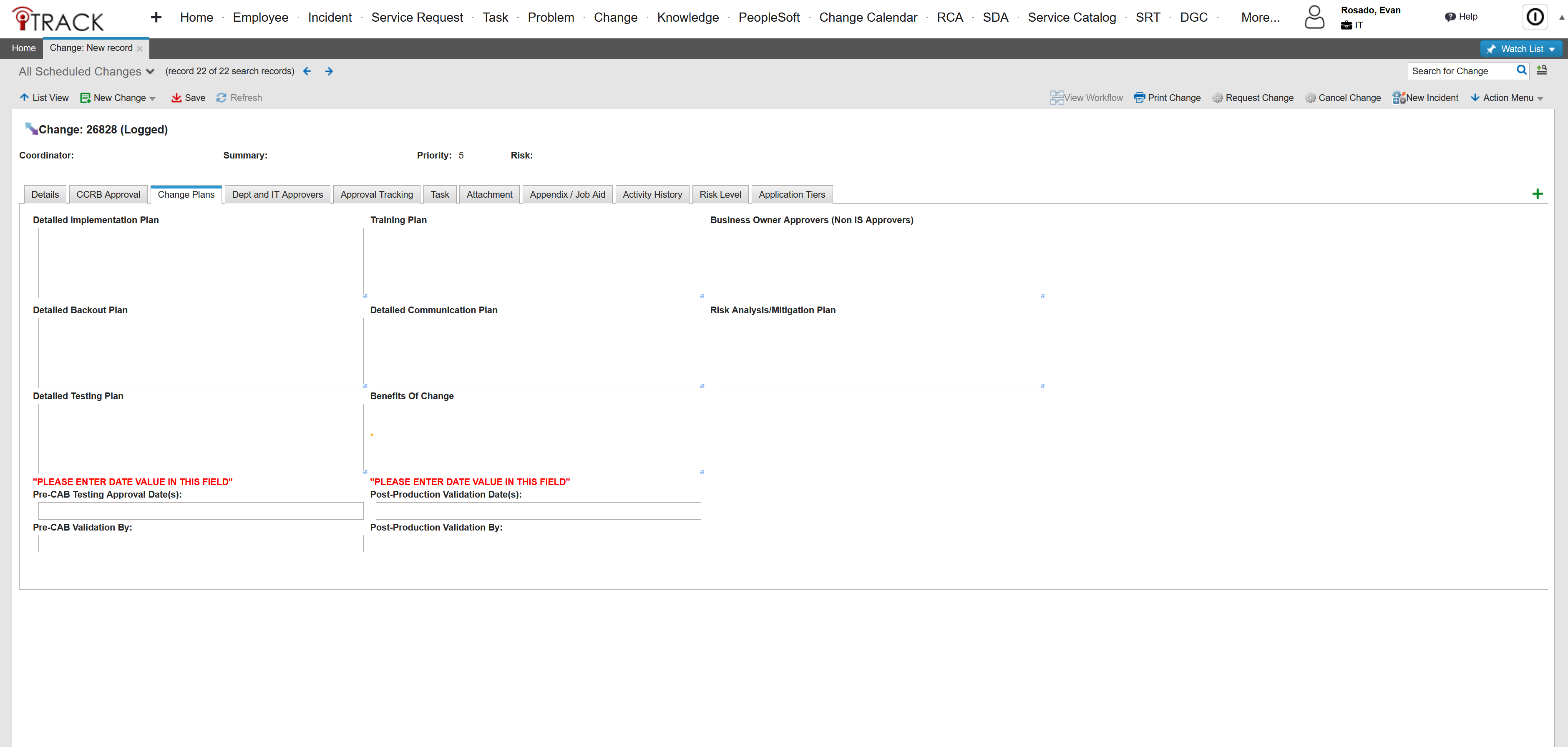 iTrack Change 26828 — Change Plans Tab